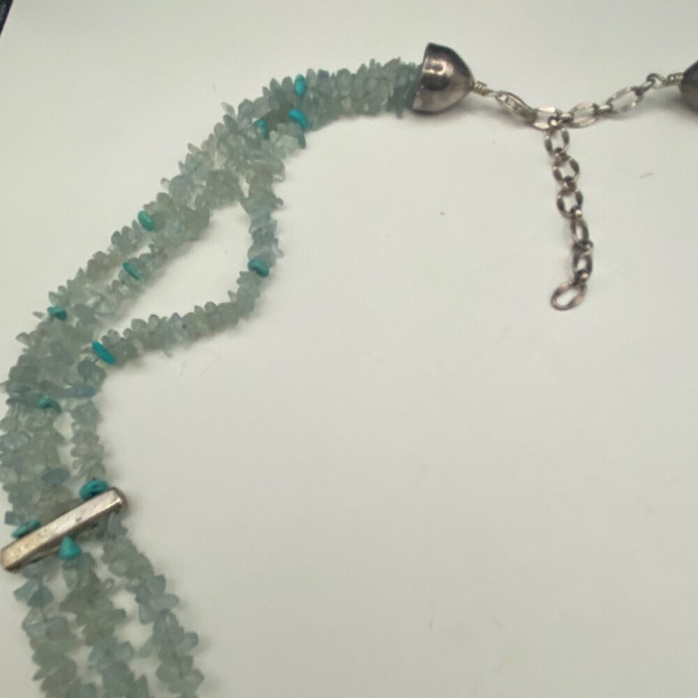 Jay King DRT Aquamarine Turquoise Chip 925 Silver Necklace  Vintage 21+3 - Picture 8 of 10